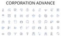 Corporation advance line icons collection. Publish, Newspaper, Media, Journalism, Editor, Headline, Reporter vector and