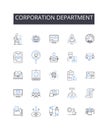Corporation department line icons collection. Executive suite, Agency division, Government branch, Judicial chamber