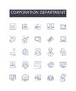 Corporation department line icons collection. Executive suite, Agency division, Government branch, Judicial chamber