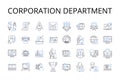 Corporation department line icons collection. Executive suite, Agency division, Government branch, Judicial chamber