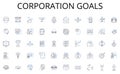 Corporation goals line icons collection. Attitudes, Conformity, Persuasion, Prejudice, Stereotypes, Self-esteem, Empathy