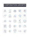 Corporation growth line icons collection. Company expansion, Business development, Enterprise progression, Industry