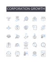 Corporation growth line icons collection. Company expansion, Business development, Enterprise progression, Industry