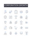 Corporation growth line icons collection. Company expansion, Business development, Enterprise progression, Industry