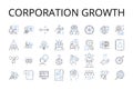 Corporation growth line icons collection. Company expansion, Business development, Enterprise progression, Industry