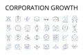 Corporation growth line icons collection. Company expansion, Business development, Enterprise progression, Industry