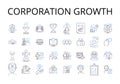 Corporation growth line icons collection. Company expansion, Business development, Enterprise progression, Industry