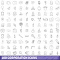 100 corporation icons set, outline style