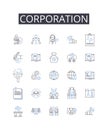 Corporation line icons collection. Business entity, Conglomerate, Company group, Commercial enterprise, Concern