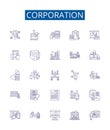 Corporation line icons signs set. Design collection of Corporation, Company, Business, Enterprise, Conglomerate, Group Royalty Free Stock Photo