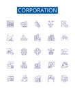 Corporation line icons signs set. Design collection of Corporation, Company, Business, Enterprise, Conglomerate, Group