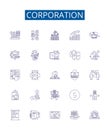 Corporation line icons signs set. Design collection of Corporation, Company, Business, Enterprise, Conglomerate, Group