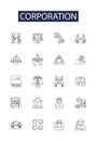 Corporation line vector icons and signs. Corporation, Enterprise, Business, Firm, Inc, Group, Organizational, Holding Royalty Free Stock Photo