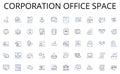 Corporation office space line icons collection. Forecast, Revenue, Pipeline, Conversion, Target, Increase, Pipeline