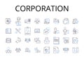 Corporation line icons collection. Business entity, Conglomerate, Company group, Commercial enterprise, Concern