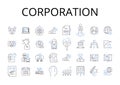 Corporation line icons collection. Business entity, Conglomerate, Company group, Commercial enterprise, Concern