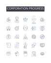 Corporation progress line icons collection. Builders, Contractors, Architects, Engineers, Surveyors, Project Managers