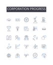 Corporation progress line icons collection. Business expansion, Company development, Enterprise growth, Organization