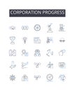 Corporation progress line icons collection. Business expansion, Company development, Enterprise growth, Organization