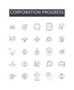 Corporation progress line icons collection. Business expansion, Company development, Enterprise growth, Organization