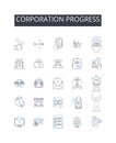 Corporation progress line icons collection. Business expansion, Company development, Enterprise growth, Organization