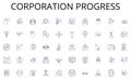 Corporation progress line icons collection. Business, Marketing, Economics, Accounting, Finance, Management