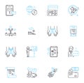 Corporation revenue linear icons set. Profit, Income, Revenue, Sales, Earnings, Growth, Expansion line vector and