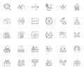 Corporation squad line icons collection. Teamwork, Strategy, Unity, Proficiency, Vision, Growth, Efficiency vector and
