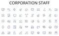 Corporation staff line icons collection. Aisles, Carts, Checkout, Deli, Fresh, Freezer, Groceries vector and linear