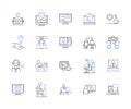 Corporation teamwork outline icons collection. Cooperation, Collaboration, Synergy, Synchronization, Coordination