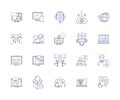 Corporation teamwork outline icons collection. Cooperation, Collaboration, Synergy, Synchronization, Coordination