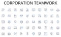 Corporation teamwork line icons collection. Investments, Profits, Revenue, Shares, Trading, Growth, Performance vector