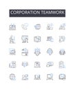 Corporation teamwork line icons collection. Partnership collaboration, Unity harmony, Alliance cooperation, Group effort