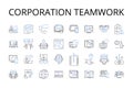 Corporation teamwork line icons collection. Partnership collaboration, Unity harmony, Alliance cooperation, Group effort