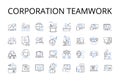 Corporation teamwork line icons collection. Partnership collaboration, Unity harmony, Alliance cooperation, Group effort