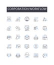 Corporation workflow line icons collection. Company process, Business operations, Enterprise mechanism, Organization