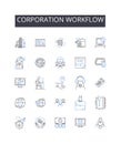 Corporation workflow line icons collection. Supportive, Assistance, Accompanying, Complementing, Auxiliary