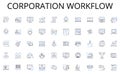 Corporation workflow line icons collection. Trivia, Information, Evidence, Realities, Statistic, Discoveries