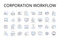 Corporation workflow line icons collection. Company process, Business operations, Enterprise mechanism, Organization