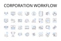 Corporation workflow line icons collection. Company process, Business operations, Enterprise mechanism, Organization