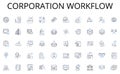 Corporation workflow line icons collection. Mentor, Trainer, Guide, Educator, Advisor, Instructor, Leader vector and