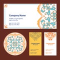 Corporative Business Cards Design Set and Envelope with Beer Mat with Turkish Ornament Royalty Free Stock Photo