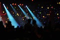 Corporative for employees. Concert in a dark hall with lighting