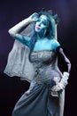 Corpse bride under blue moon light Royalty Free Stock Photo