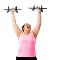 Corpulent lady doing weight workout. Royalty Free Stock Photo