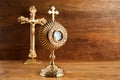 Corpus christi. Ostensory for worship for Catholic church ceremony. Royalty Free Stock Photo