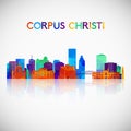 Corpus Christi skyline silhouette in colorful geometric style.