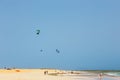 Unknown kitesurfers on a beach in Corralejo, Fuerteventura, Canary islands, Spain