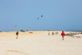 Unknown kitesurfers on a beach in Corralejo, Fuerteventura, Canary islands, Spain