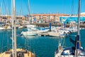 Corralejo, Fuerteventura, Spain: 2020 September 30: Sunny day in the port of Corralejo in Fuerteventura on the Canary Islands in